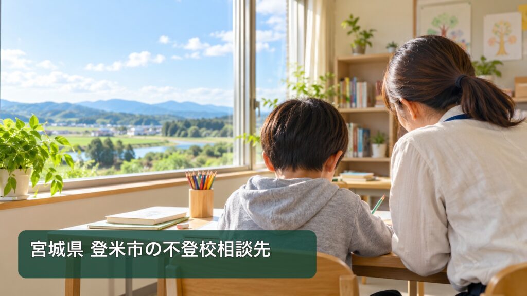 宮城県登米市の不登校相談先。窓辺の学習机と自然の景色