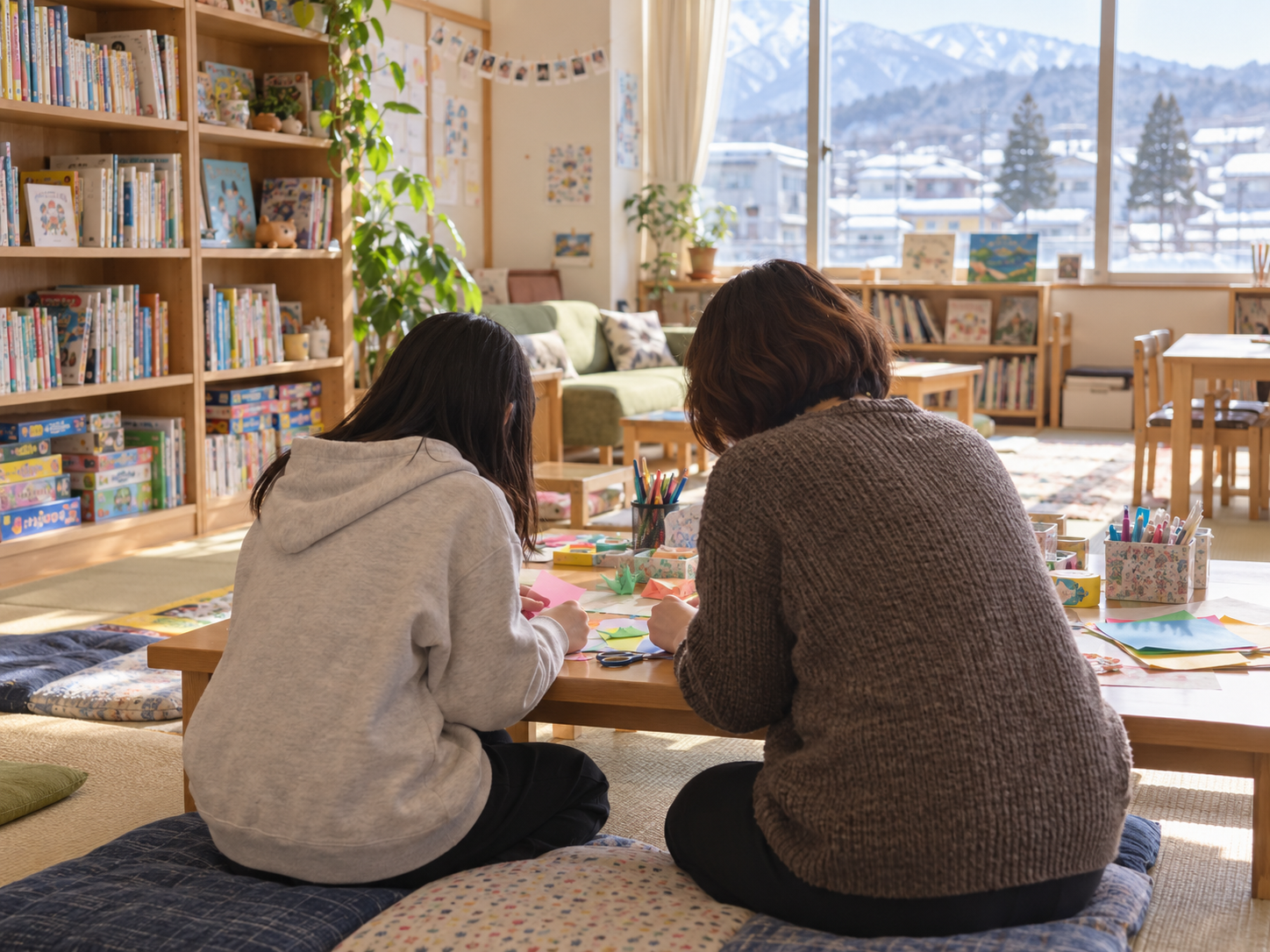 地域の居場所で工作をする子どもたちと支援者