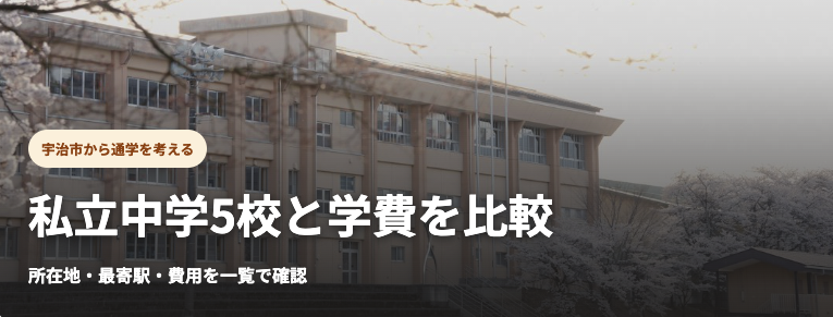 宇治市から通える私立中学5校と学費の比較を案内するサムネイル